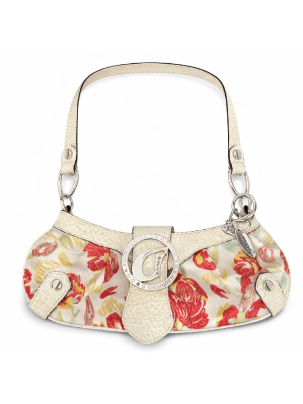 Guess Cream Floral Shoulder Bag with Silver Accent